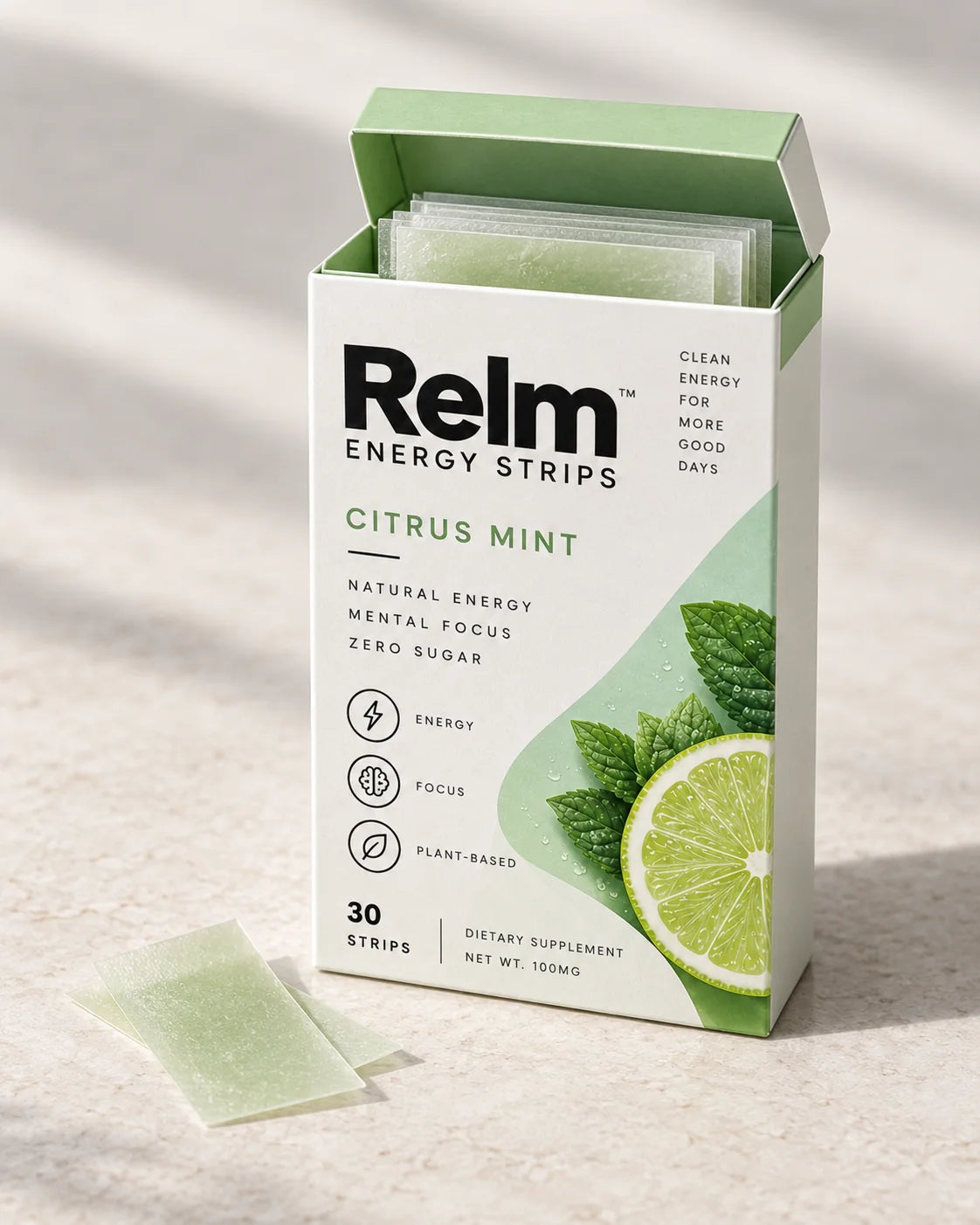 An open Relm pack with the strips showing
