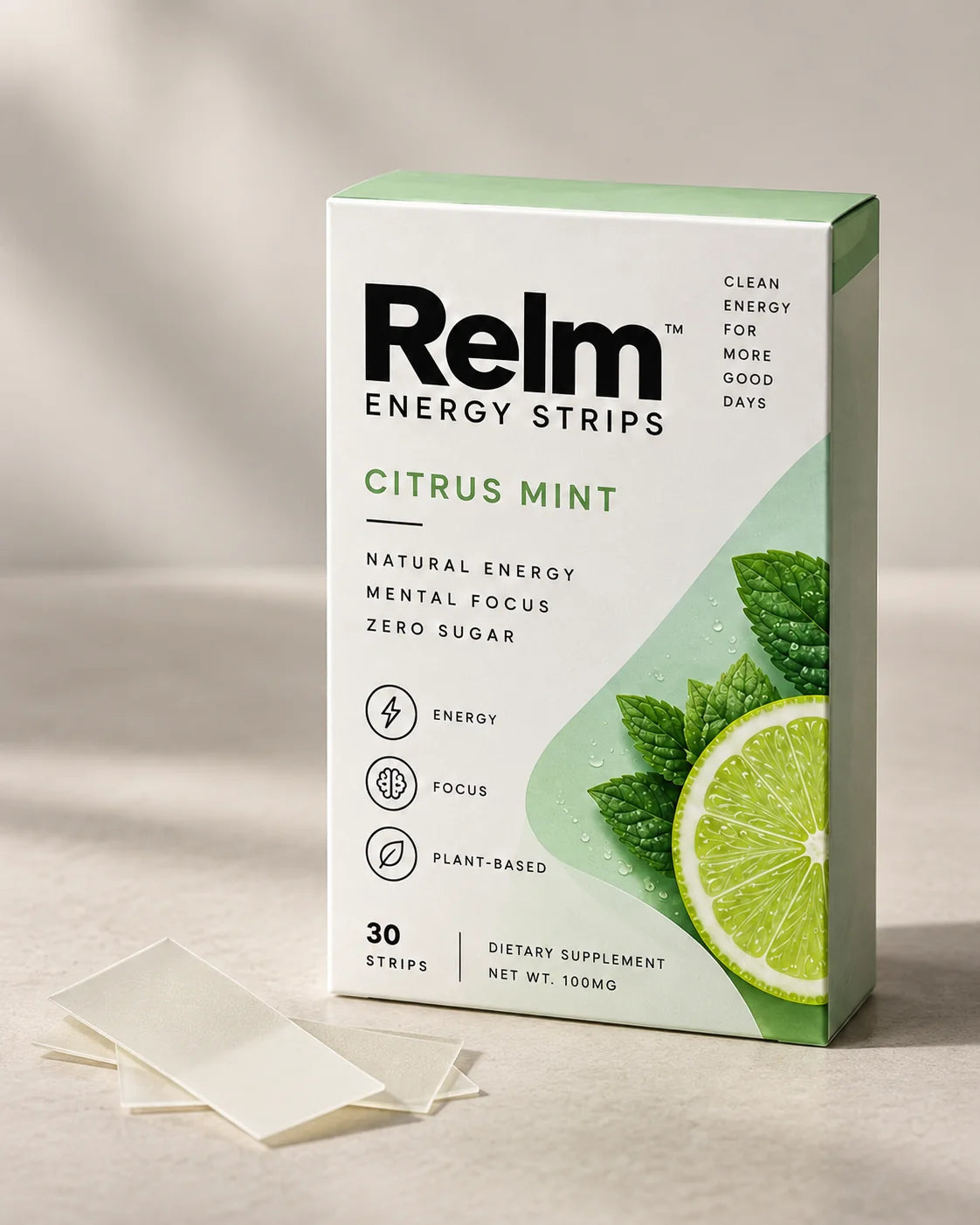 A Relm pack with strips beside it